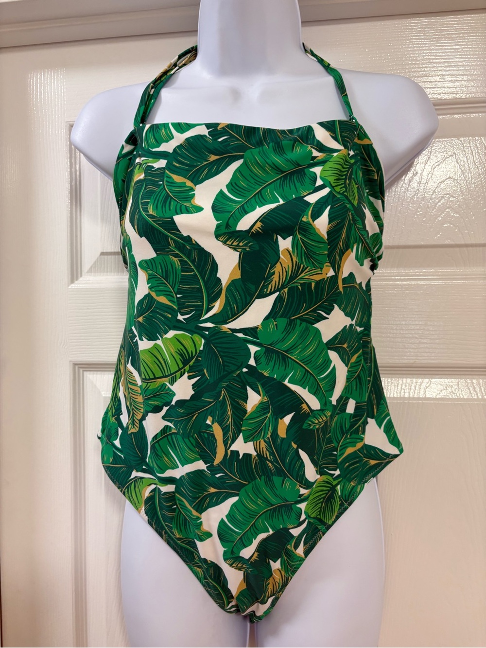 Love & Sports Green and White Leaf Print One-Piece Swimsuit
